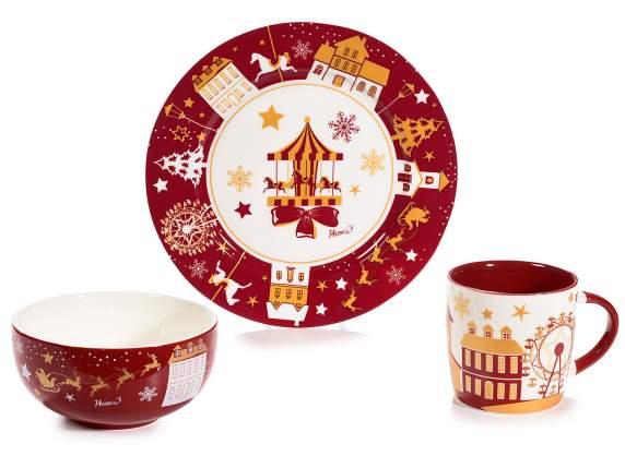 Set piatto, tazza e scodella in porcellana in conf. regalo