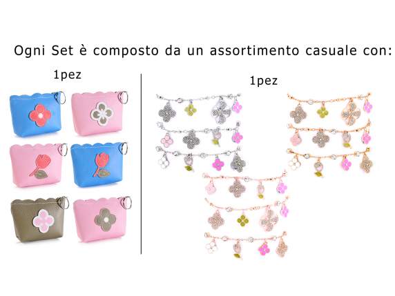Set astuccio-portamonete e bracciale pendenti in provetta