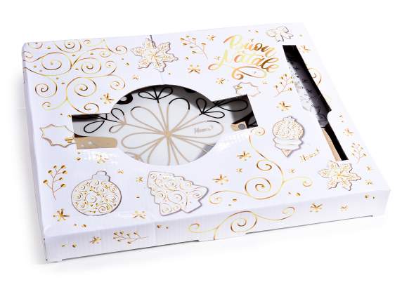 Set piatto e paletta in porcellana con decori in oro