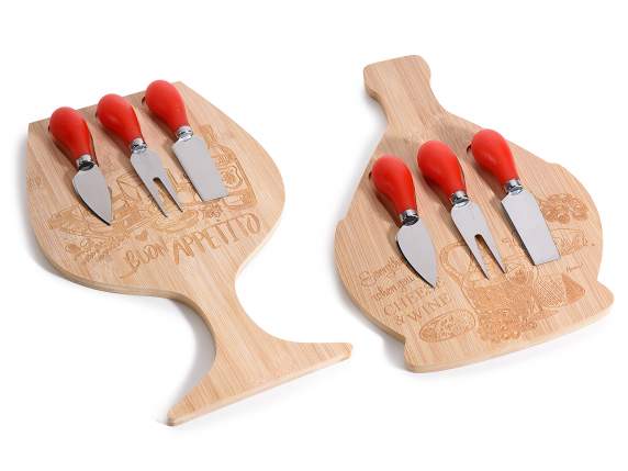 Set formaggio con tagliere legno Gourmet e 3 coltelli