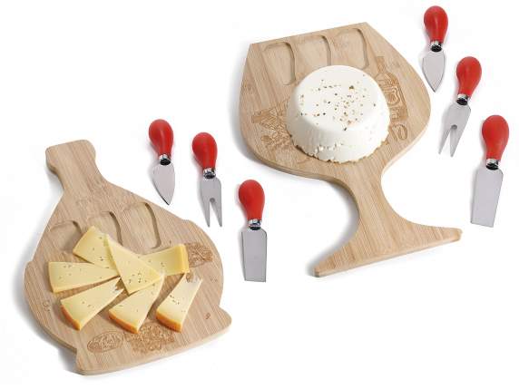 Set formaggio con tagliere legno Gourmet e 3 coltelli