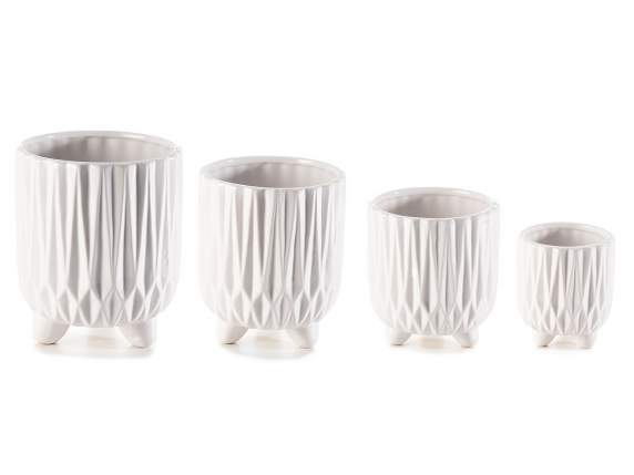 Set 4 vasi in ceramica bianca lucida zigrinata