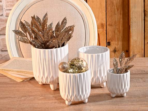 Set 4 vasi in ceramica bianca lucida zigrinata
