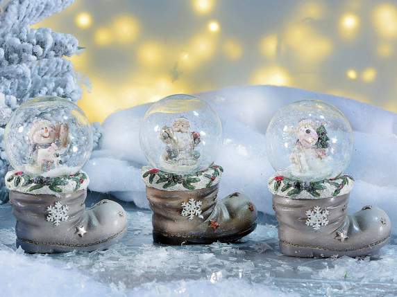 Palla a neve natalizia su scarponcino in resina in espo