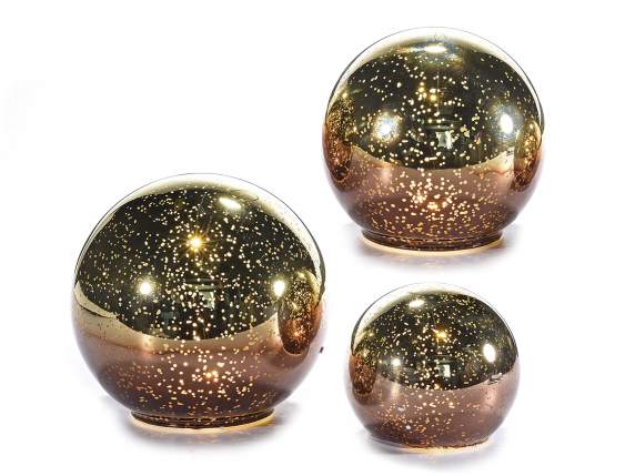 Set 3 lampade a sfera dorate, luce led bianco caldo e timer