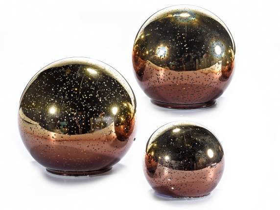 Set 3 lampade a sfera dorate, luce led bianco caldo e timer