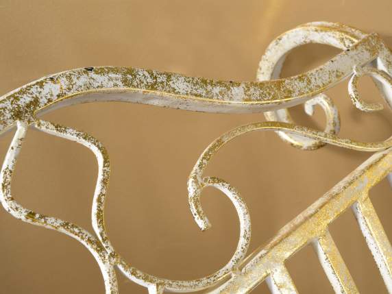 Slitta di Babbo Natale in metallo bianco anticato oro