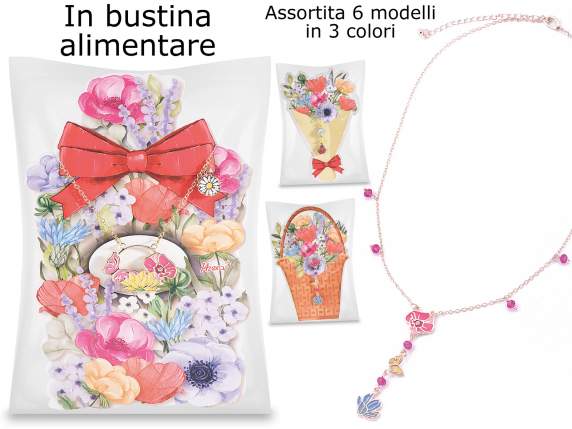 Sorpresa collana metallo Fiore in card e busta alimentare