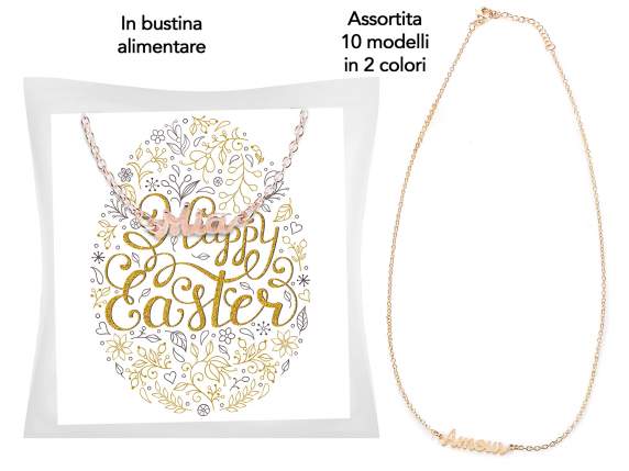 Sorpresa collana in metallo in card e busta alimentare