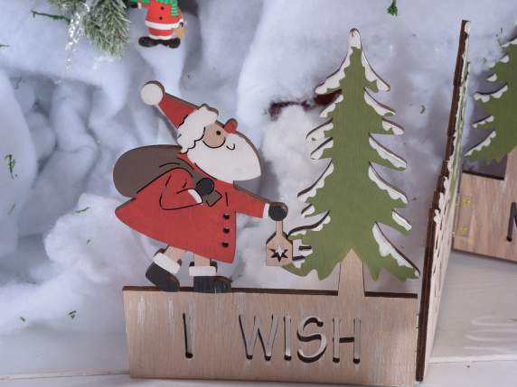 Staccionata decorativa in legno con paesaggio natalizio