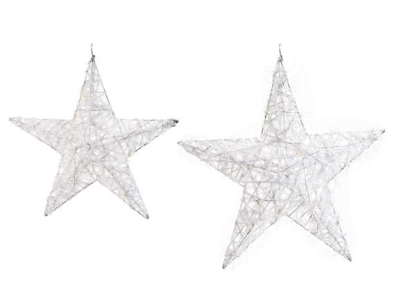 Set 2 stelle metallo effetto neve con luci LED bianco caldo