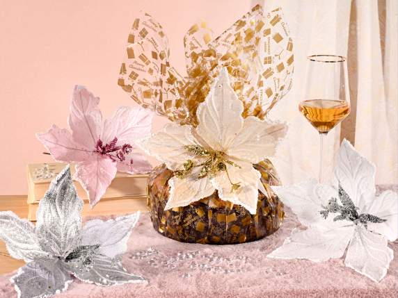 Stella di Natale artificiale in stoffa con fiori glitterati