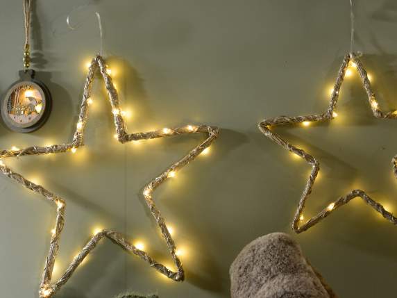 Set 2 stelle in bambù glitterato con luce LED bianco caldo