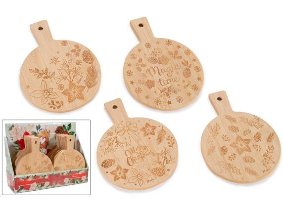 Tagliere legno con intagli natalizi e bordo dorato