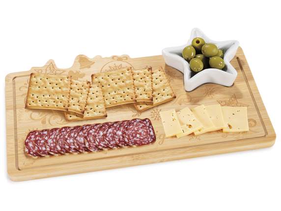 Set aperitivo legno natalizio con coppetta ceramica a stella