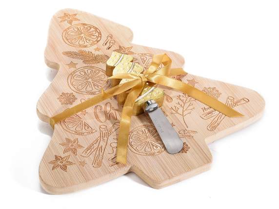 Set tagliere albero in legno e coltello con fiocco