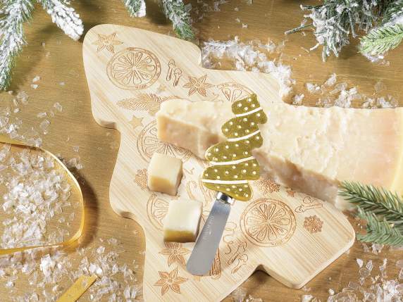 Set tagliere albero in legno e coltello con fiocco