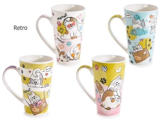 Tazza mug porcellana c-design Happy Cats e manici stampati