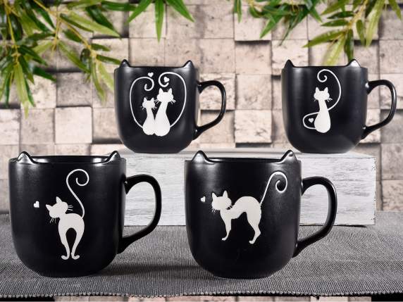 Tazza mug porcellana effetto opaco c-decoro gatto e orecchie