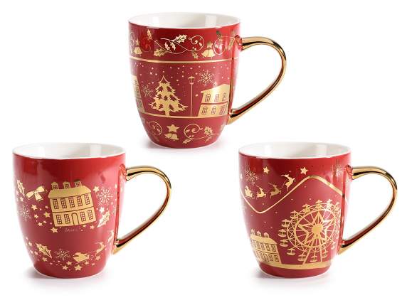 Tazza natalizia porcellana 450ml decori simil oro lucido