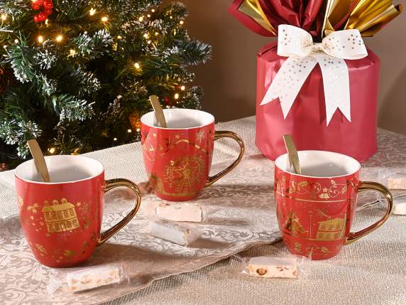 Tazza porcellana Xmas village con decori simil oro lucido