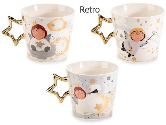 Tazza porcellana 40ml con manico a stella oro angioletti