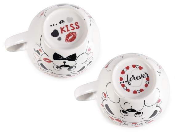Tazza porcellana 450ml con stampa orsetto, cuori e scritte