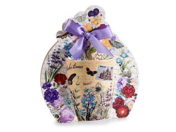 Tazza in porcellana con decori floreali in confezione regalo