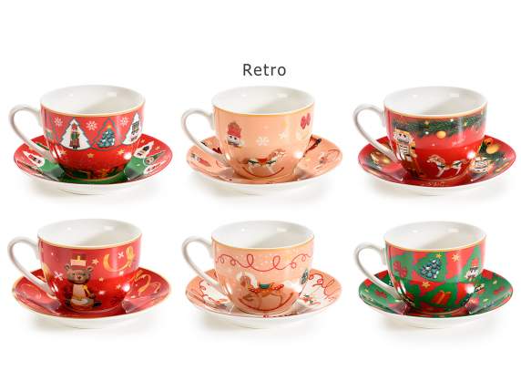 Tazza tè in porcellana decorata c-piattino e scat. regalo
