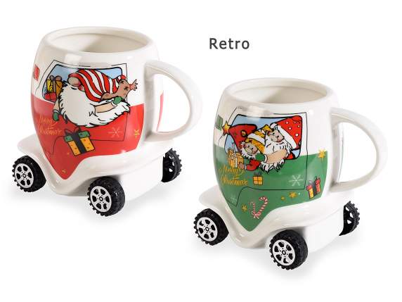 Tazza natalizia in porcellana 330ml con ruote