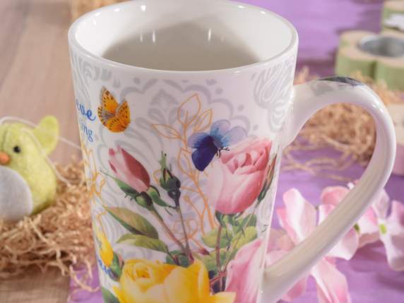 Tazza porcellana 500ml stampa floreale con decori dorati