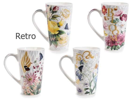Tazza porcellana 500ml stampa floreale con decori dorati
