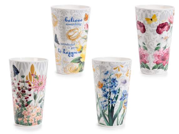 Tazza porcellana 500ml stampa floreale con decori dorati