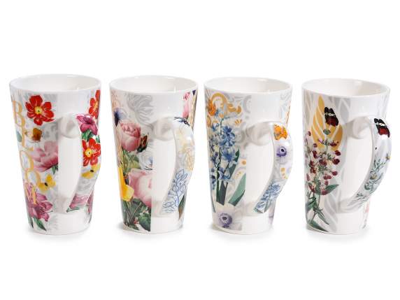 Tazza porcellana 500ml stampa floreale con decori dorati