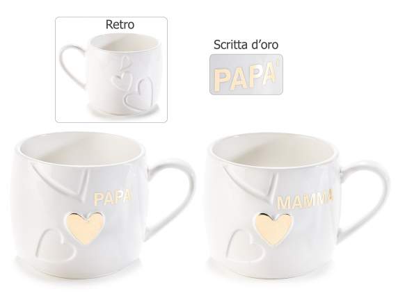 Tazza porcellana impilabile decori in oro vero Mamma-Papà