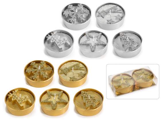 Confezione 2 tealight decorate color oro e argento