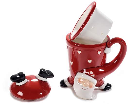 Tazza tisaniera Babbo Natale ceramica c-filtro e coperchio