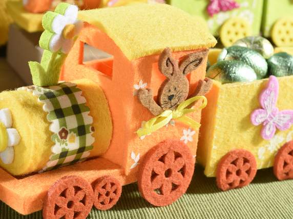 Trenino portadolci in panno colorato con coniglietto e fiori