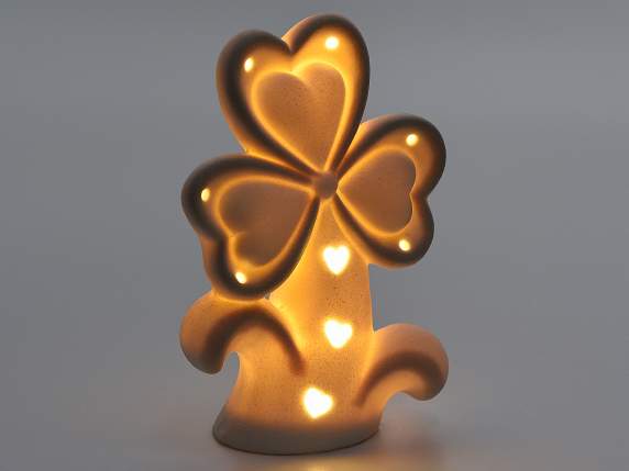 Trifoglio in porcellana c-luce led e decorazioni a cuore