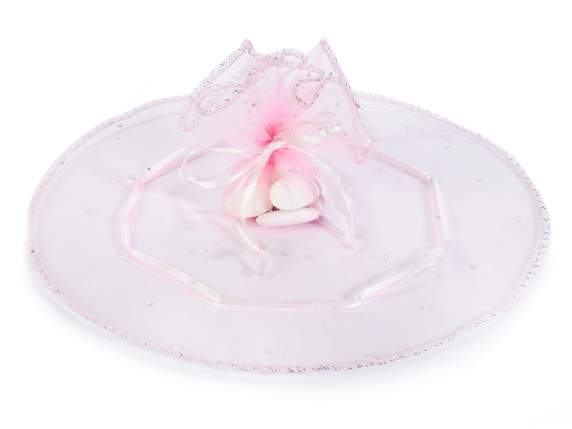 Tulle organza rosa tondo c-tirante e brillantini argento