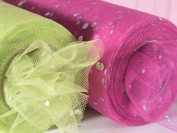 Rotolo di tulle colorato con brillantini argento