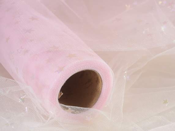 Rotolo in tulle con stelle metallizzate ad effetto cangiante