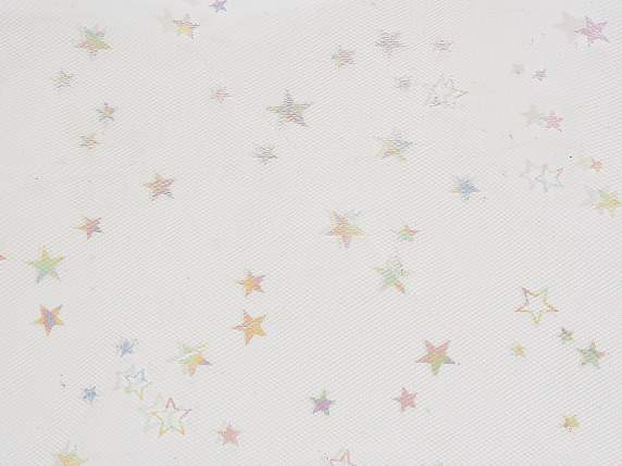 Rotolo in tulle con stelle metallizzate ad effetto cangiante