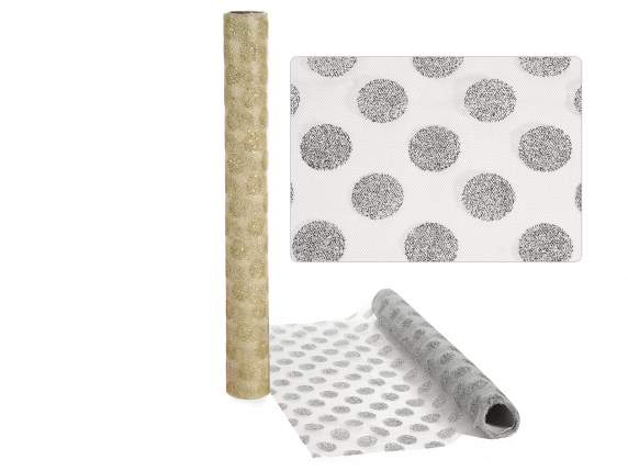 Rotolo di tulle decorativo 47 cm con pois glitterati