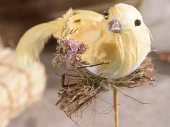 Uccellino colorato con paglietta su stick in legno