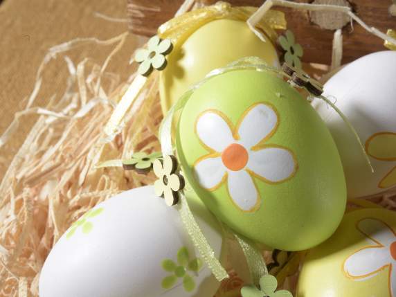 Confezione 12 uova decorate con nastrino da appendere