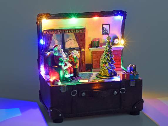 Baule di Babbo Natale con movimento, luci multicolor, musica