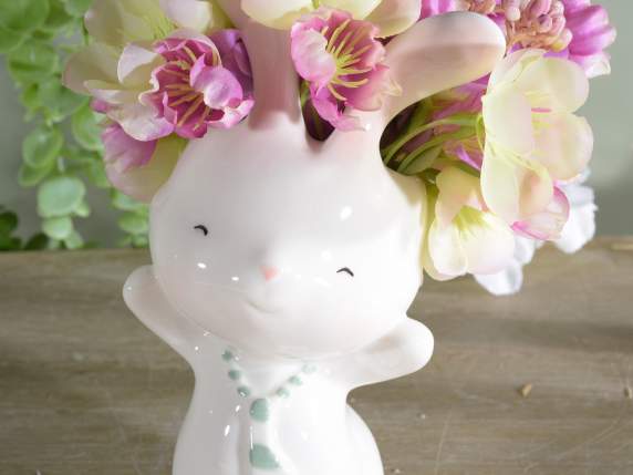 Vasetto a coniglietto in porcellana con dettagli in rilievo