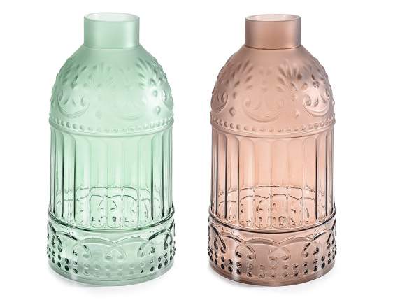 Vaso in vetro trasparente e satinato con decori in rilievo