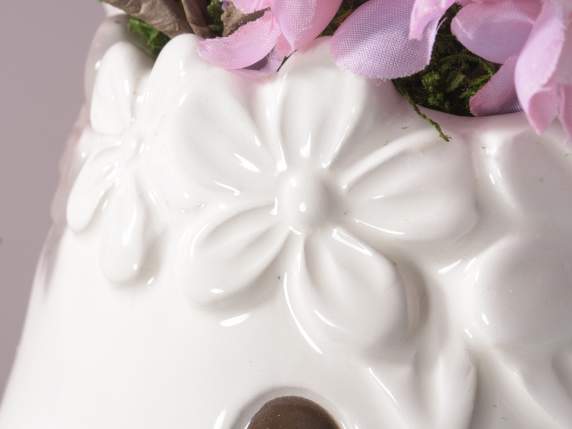 Vaso in ceramica lucida a coniglio con fiori in rilievo